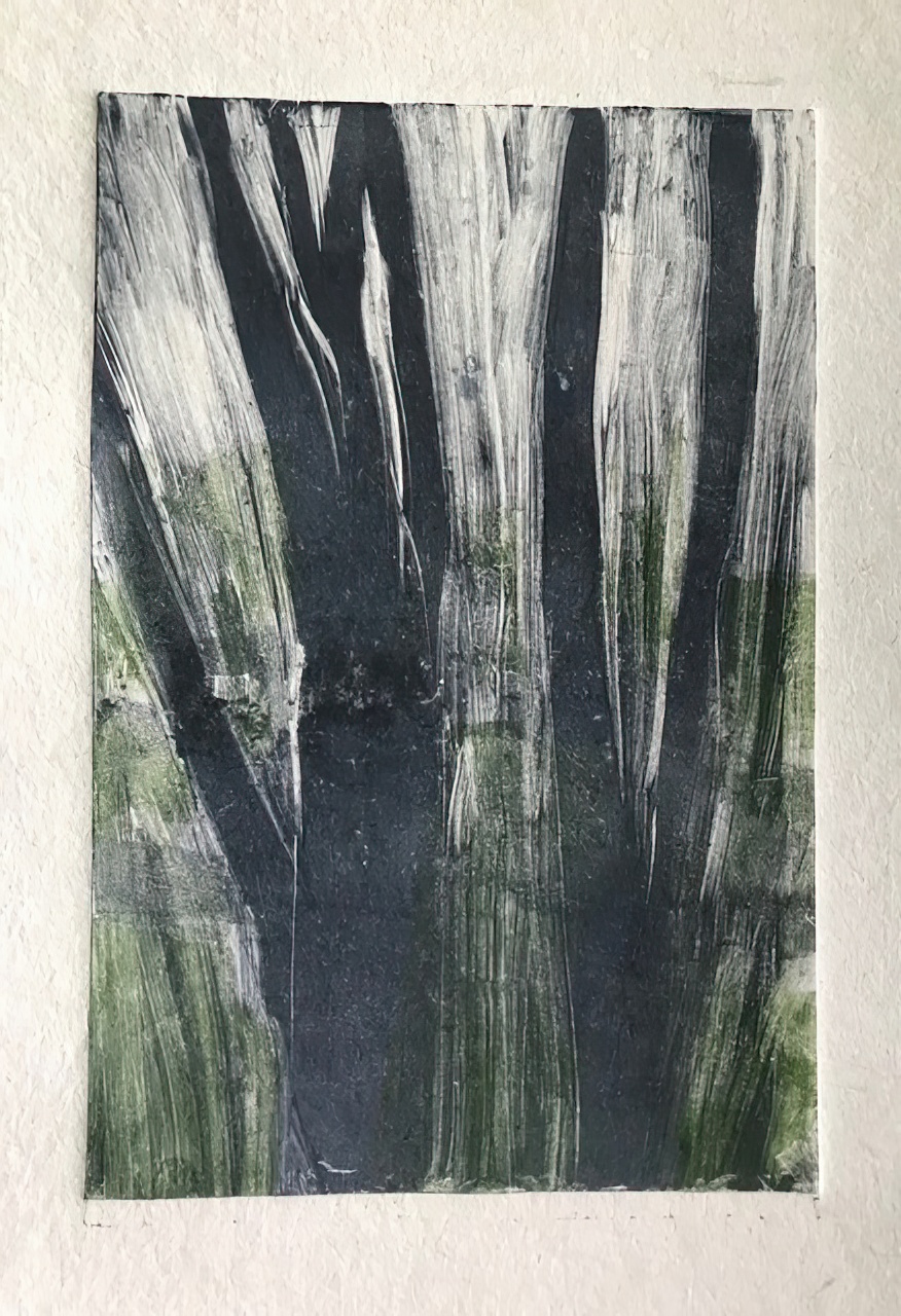 "Across the Road"", 12 x 8 inches, monotype, 2024